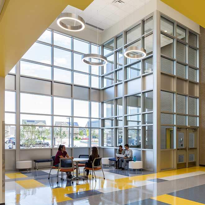 Denver Public Schools Far Northeast Campus Common Space with Windows for Daylighting